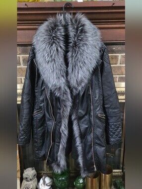 Love Token black faux leather winter jacket